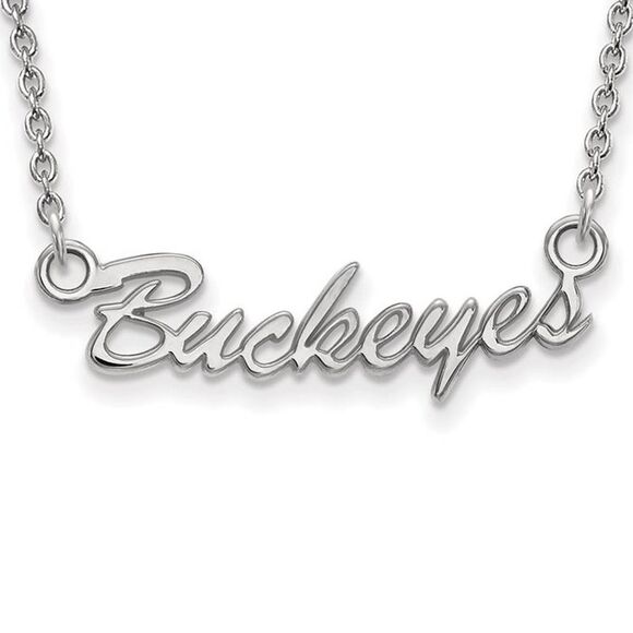 10k White Gold Ohio State Small Script Pendant Necklace